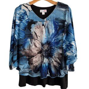 Vaness Red Blouse Size Medium Blue Floral Women Blouse Top